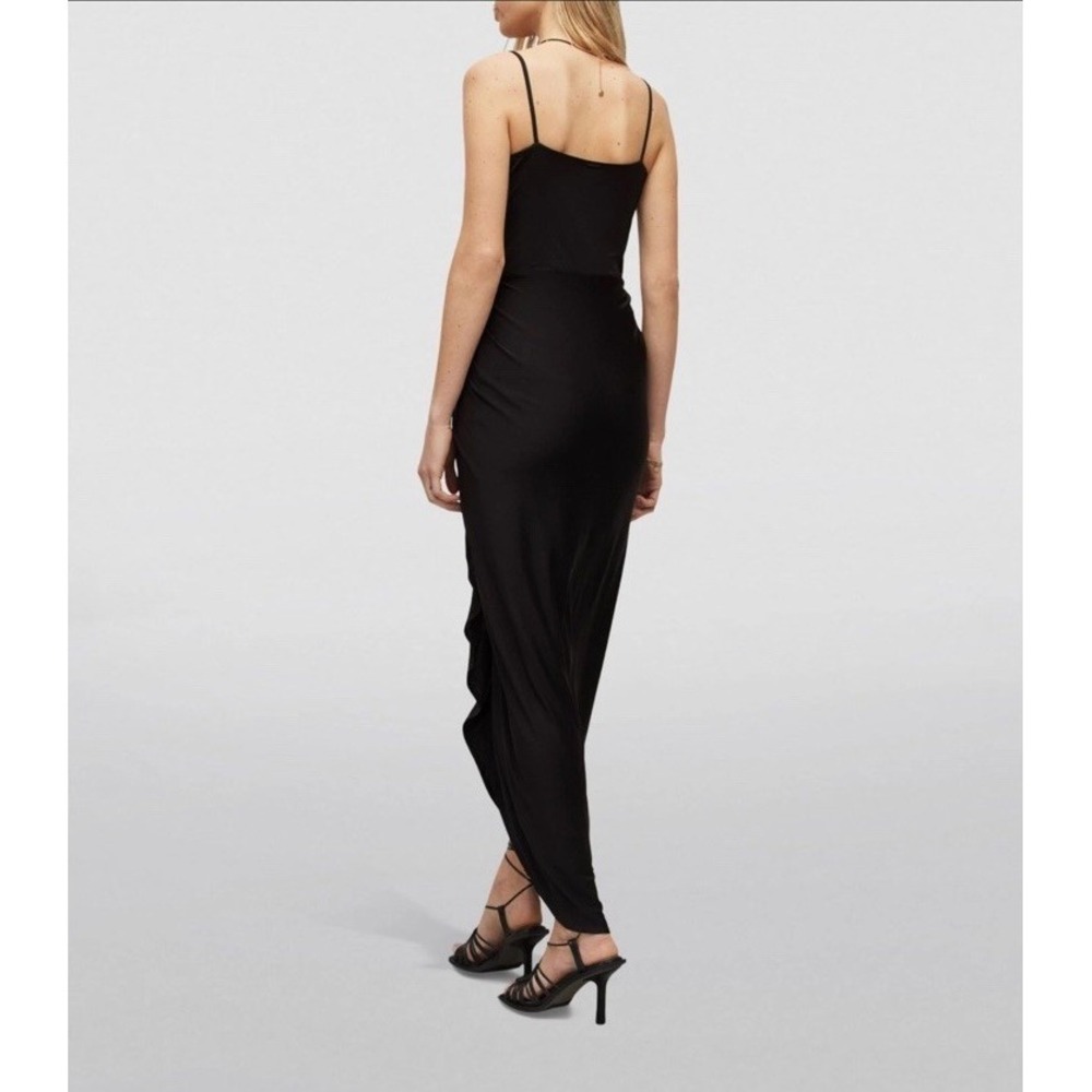ALLSAINTS Dress sz 12 Aurelia Black Empire Waist Pleated Draped Skirt Sweetheart - Picture 2 of 10